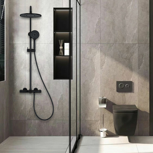 Душевая система Vincea Esse VSFS-1E1TMB с термостатом Черная матовая латунь на стену