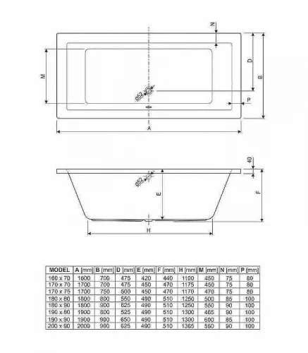 Акриловая ванна Cezares Plane 170x70 PLANE-170-70-45-W37 без гидромассажа, с ножками LEG-KIT-100