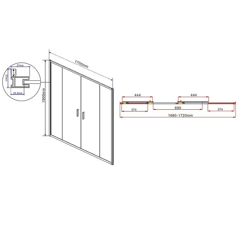 Душевой уголок Vincea Garda 170x80 VSR-1G28017CLG профиль Брашированное золото стекло прозрачное