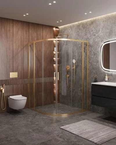 Душевой уголок Cezares Molveno 120x110 MOLVENO-RH-22-120/110-C-BORO-IV профиль Брашированное золото стекло прозрачное