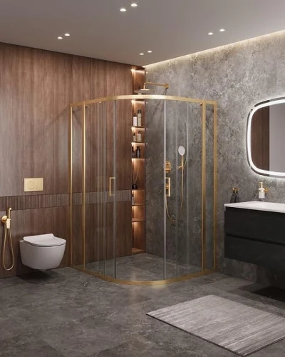 Душевой уголок Cezares Molveno 120x110 MOLVENO-RH-22-120/110-C-BORO-IV профиль Брашированное золото стекло прозрачное