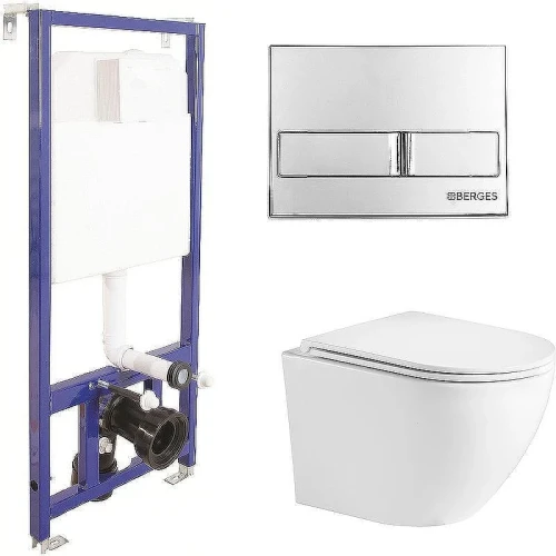 Унитаз с инсталляцией WeltWasser Merzbach 043 GL-WT 10000009939 + Berges Novum L3 040213 с сиденьем Микролифт и клавишей смыва Хром