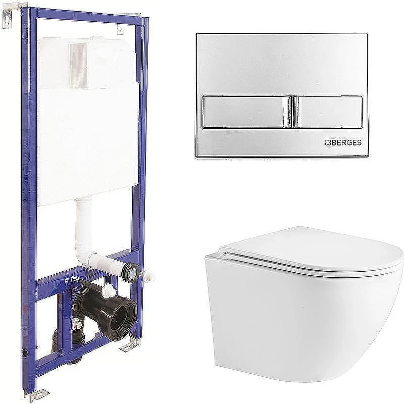 Унитаз с инсталляцией WeltWasser Merzbach 043 GL-WT 10000009939 + Berges Novum L3 040213 с сиденьем Микролифт и клавишей смыва Хром