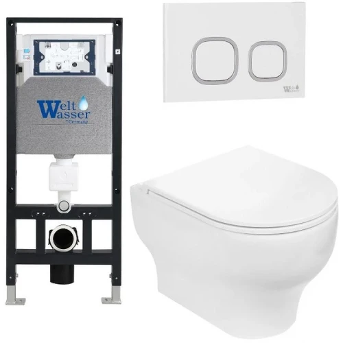 Комплект унитаза с инсталляцией WeltWasser AMBERG 506 + ERLENBACH 004 GL-WT + AMBERG RD-WT 10000006774 цвет Белый глянцевый с сиденьем Микролифт и клавишей смыва цвет Белый