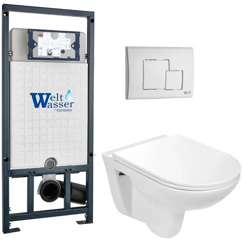 Комплект унитаза с инсталляцией WeltWasser MARBERG 507 + BAARBACH 004 GL-WT + MAR 507 SE GL-WT 10000010360 цвет Белый глянцевый с сиденьем Микролифт и клавишей смыва цвет Белый глянцевый