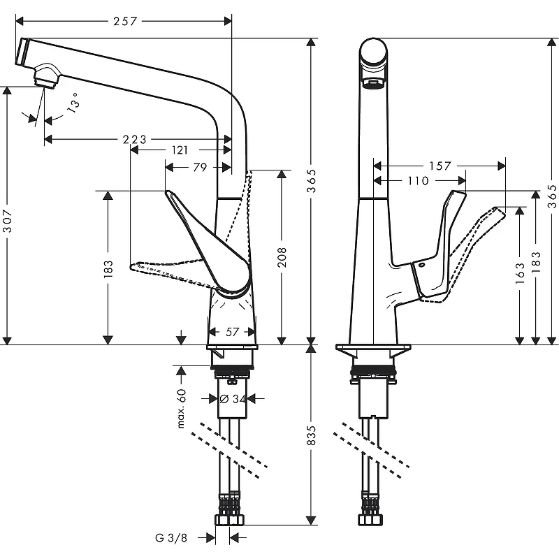 Смеситель для кухни Hansgrohe Metris Select 14883800 Сталь латунь