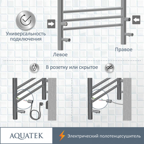 Электрический полотенцесушитель Aquatek Бетта П10 500x900 AQ EL KRC1090CH Хром нержавеющая сталь