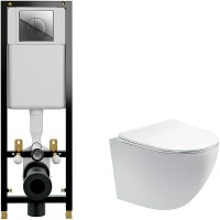 Комплект унитаза Aquatek Европа AQ1900-00 с инсталляцией Cersanit Black 35 S-IN-BLACK-Cg-w с сиденьем Микролифт и клавишей смыва Хром фарфор подвесной