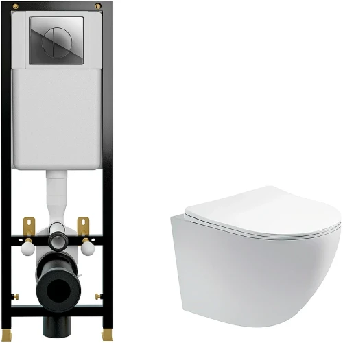 Комплект унитаза Aquatek Европа AQ1900-00 с инсталляцией Cersanit Black 35 S-IN-BLACK-Cg-w с сиденьем Микролифт и клавишей смыва Хром фарфор подвесной