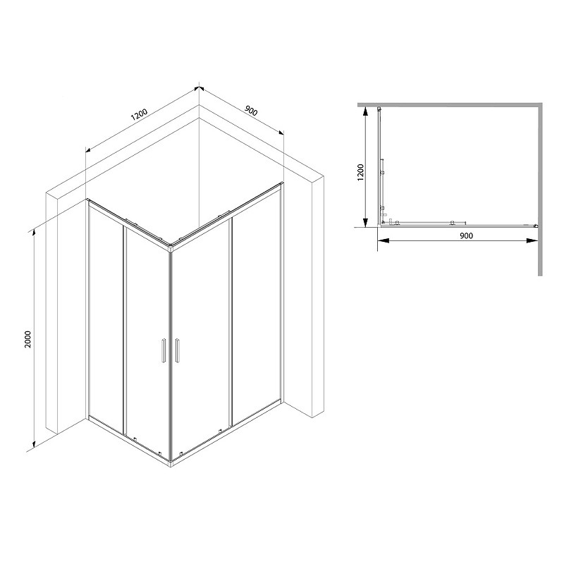 Душевой уголок AM.PM Gem S 120х90 W93G-404-120290-BT профиль Черный матовый стекло прозрачное
