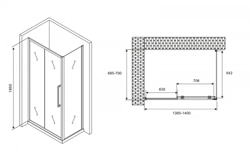 Душевой уголок Abber Schwarzer Diamant 140x70 AG30140H-S70 профиль Хром стекло прозрачное