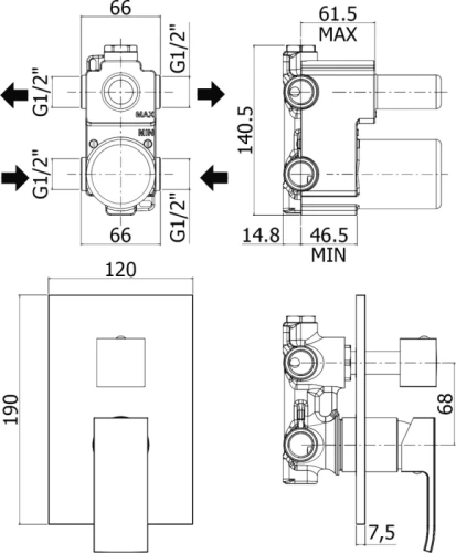 Смеситель для душа Paffoni Elle EL019NO/M Черный матовый встраиваемый