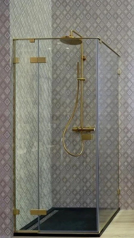 Душевой уголок Cezares Bellagio 140x100 BELLAGIO-AH-1-140/100-C-BORO профиль Золото брашированное стекло прозрачное