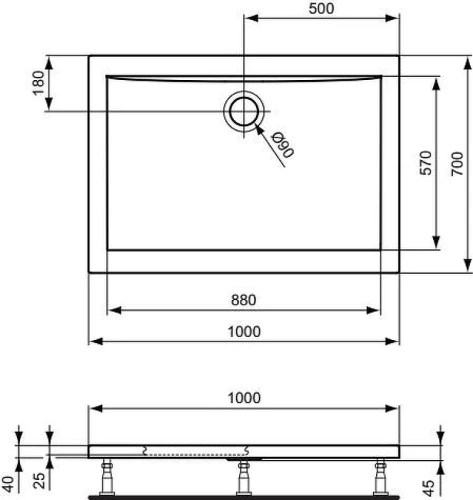 Акриловый поддон для душа Ideal Standard Ultraflat 100X70 K193501 цвет Euro White / Евробелый