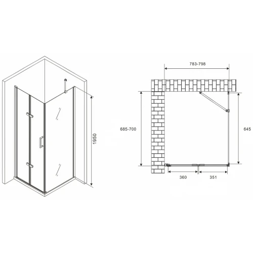 Душевой уголок Abber Zart 80x70 AG08080P-S71 профиль Хром стекло прозрачное