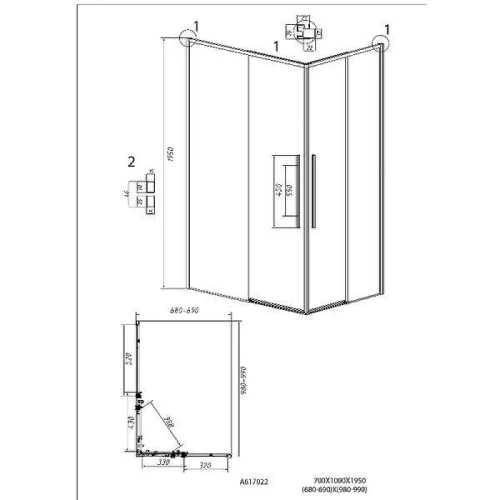 Душевой уголок Grossman Galaxy 100x70 L 300.K33.01.70R10L.10.02 профиль Хром стекло шиншилла