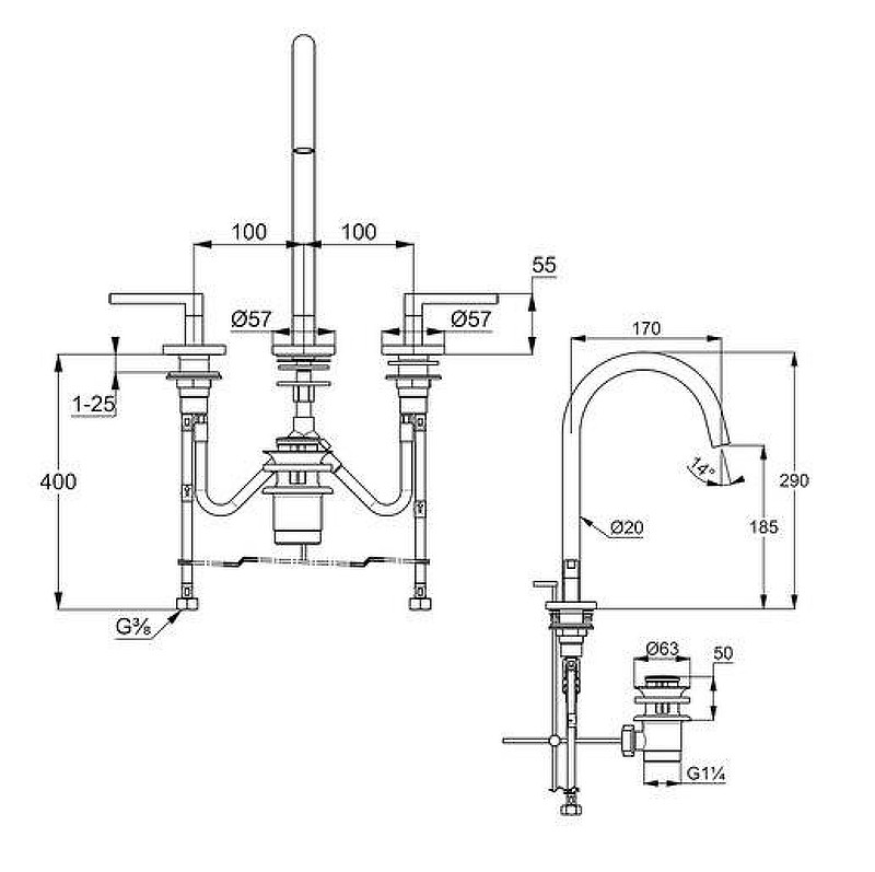 Смеситель для раковины Kludi Nova Fonte Puristic 20143N115 цвет Бронза брашированная