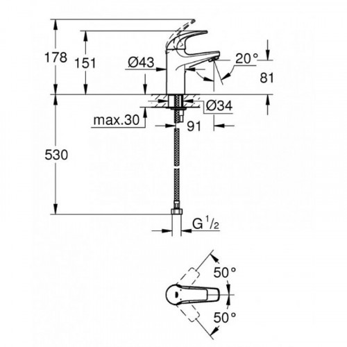 Смеситель для раковины Grohe Baucurve 32848000 Хром латунь