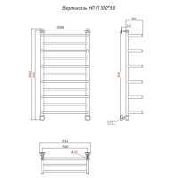 Водяной полотенцесушитель Тругор Вертикаль П НП 100x50 с полкой Хром нержавеющая сталь