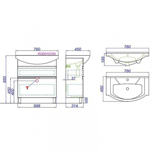 Тумба под раковину Aqwella Rodos 75 ROD01072N Белая
