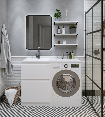 Раковина Grossman Marko Марсал 120 L 5217121 с местом под стиральную машину Белая искусственный камень (литьевой мрамор) с местом под стиральную машину, подвесная, полувстраиваемая