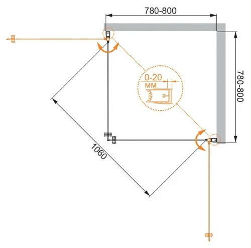 Душевой уголок Cezares Elena 80x80 ELENA-W-A-2-80-C-Cr профиль Хром стекло прозрачное