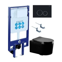 Комплект унитаза с инсталляцией Aquatek Set Aquatek Мия-MB-020 4в1 цвет Черный матовый с сиденьем Микролифт и клавишей смыва цвет Черный матовый