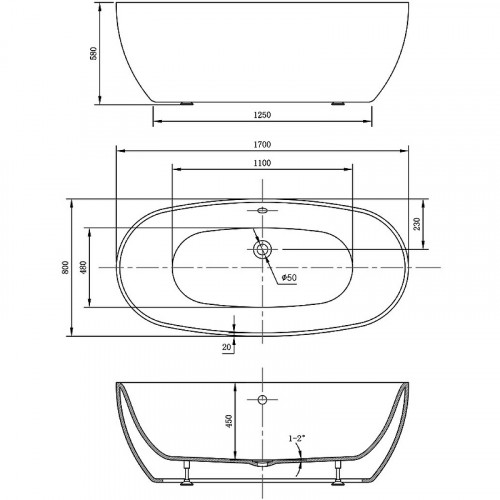 Акриловая ванна Vincea 170x80 VBT-405-1700 без гидромассажа