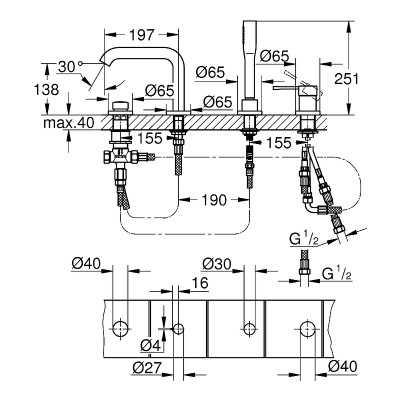 Смеситель на борт ванны Grohe Essence 19578001 Хром латунь