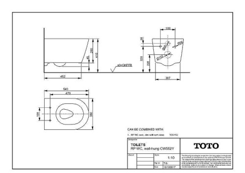 Унитаз подвесной Toto RP CW552RMUNW1 цвет Белый без сиденья