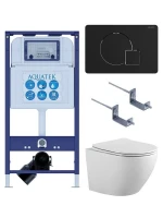 Комплект унитаза с инсталляцией Aquatek Set Aquatek Европа-069 4в1 цвет Белый с сиденьем Микролифт и клавишей смыва цвет Черный матовый