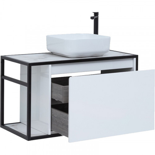 Тумба под раковину Aquanet Nova Lite Loft 90R 261651 подвесная Белый глянец МДФ / ЛДСП