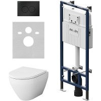 Комплект унитаза с инсталляцией AM.PM Spirit V2.0 FlashClean IS100138.701700 с сиденьем Микролифт и Черной матовой клавишей смыва фарфор подвесной