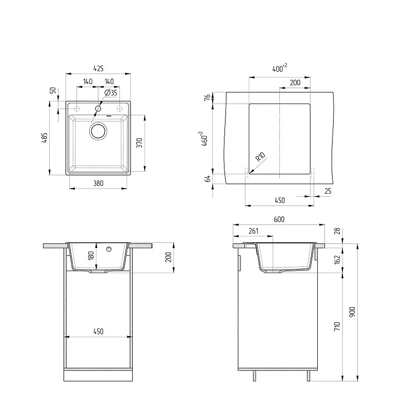 Кухонная мойка Ulgran Quartz Forte 425-10 Песок