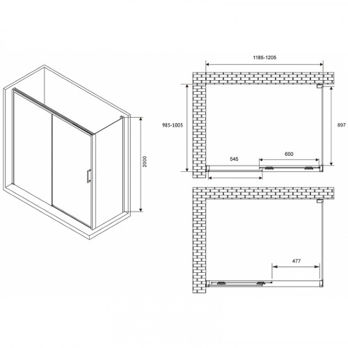 Душевой уголок Abber Komfort 120x100 AG93120B-S102B профиль Черный стекло прозрачное