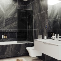 Шторка на ванну Maybah Glass MGV-81-5у 700x1400 в узком профиле Хром матовый стекло графитовое