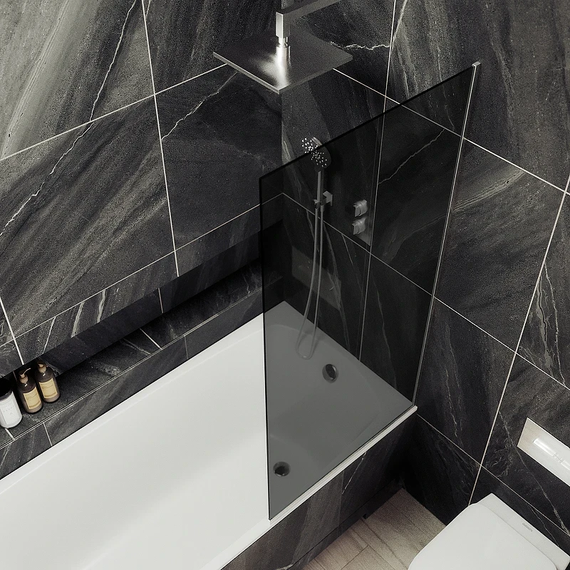 Шторка на ванну Maybah Glass MGV-81-5у 700x1400 в узком профиле Хром матовый стекло графитовое
