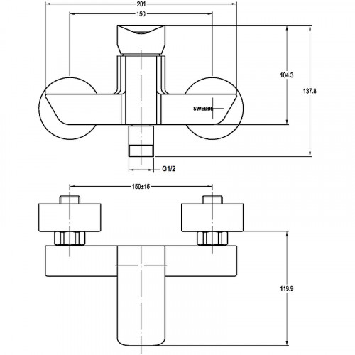 Смеситель для душа Swedbe Iris 2220 Хром латунь на стену