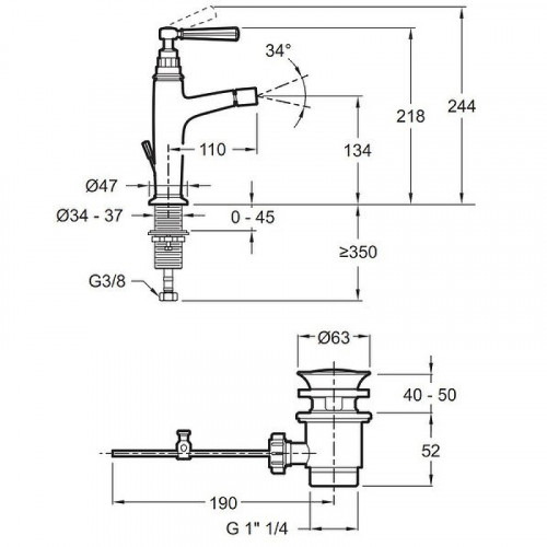 Смеситель для биде Jacob Delafon Cleo1889 E24310-BGG Глянцевое золото