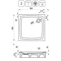 Акриловый поддон для душа Ravak Galaxy/Perseus EX 80х80 A024401310 Белый