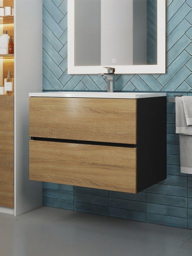 Тумба под раковину Uperwood Barsa 70 2930205157 подвесная цвет Черный матовый Дуб сонома