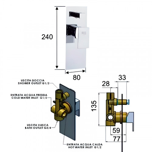 Смеситель для душа Remer Flash Z09 Хром латунь встраиваемый