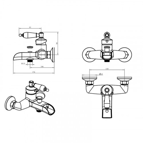Смеситель для ванны Boheme Vogue 223-BSW Хром латунь на стену