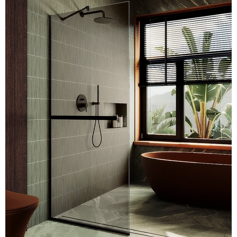 Душевая перегородка Maybah Glass MGD-721-6у 690x1950 в узком профиле Черный стекло бронзовое