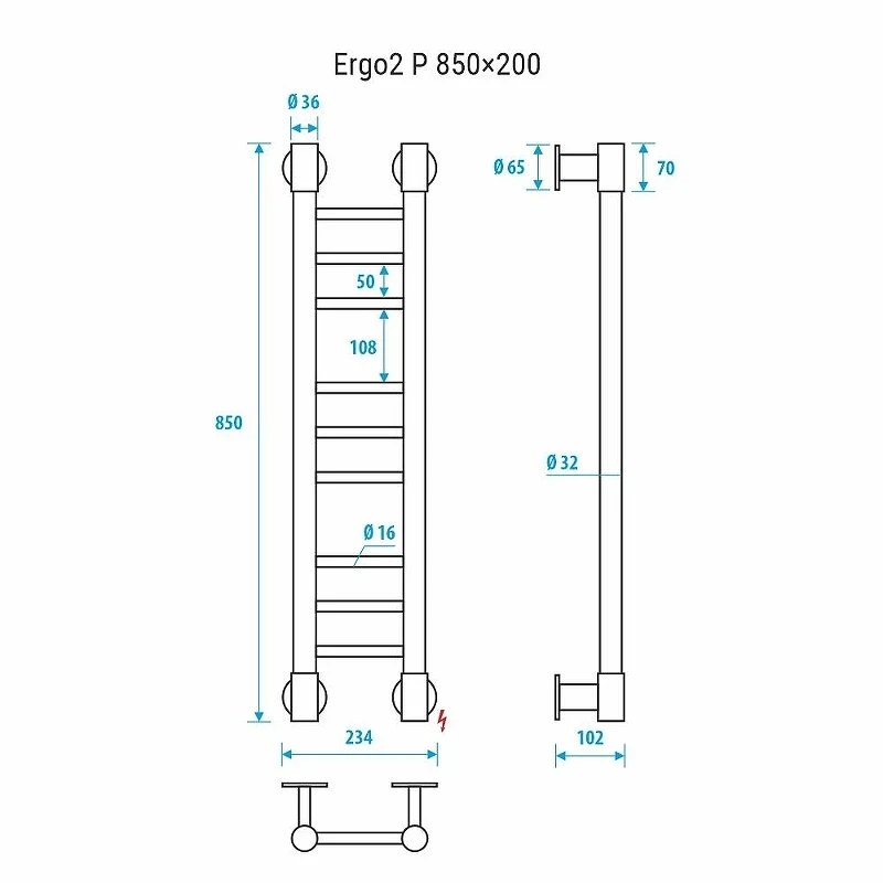 Электрический полотенцесушитель Energy Ergo2 P 850х200 EETR0ERGO28520R905M цвет Черный матовый
