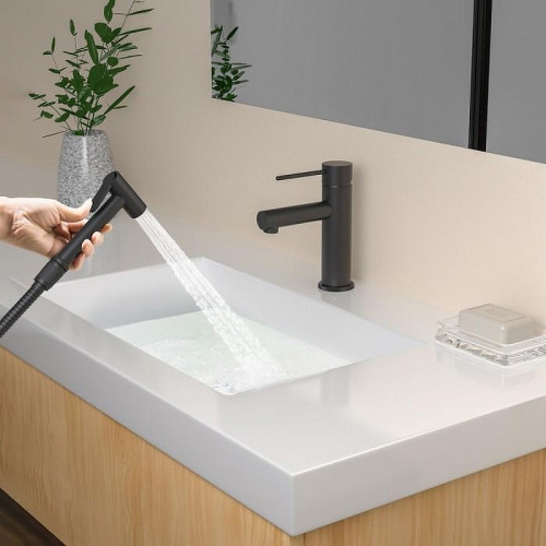 Смеситель для раковины Timo Saona 2360/03G с гигиеническим душем Черный матовый