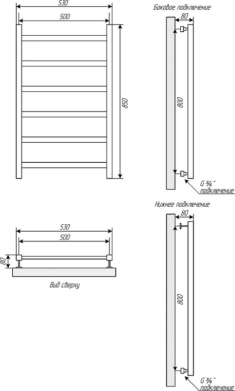 Водяной полотенцесушитель EWRIKA Кассандра Pg 80x50 цвет Черный матовый