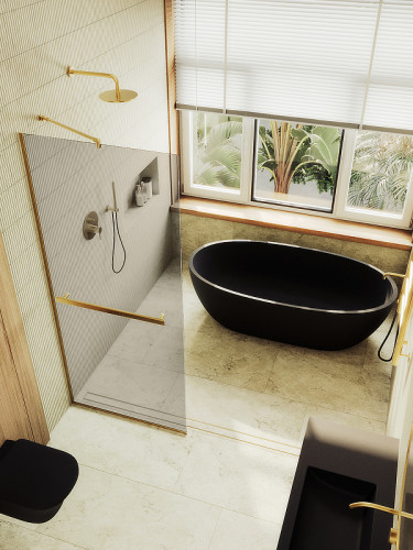 Душевая перегородка Maybah Glass MGD-727-3у 790x1950 в узком профиле Золото стекло бронзовое