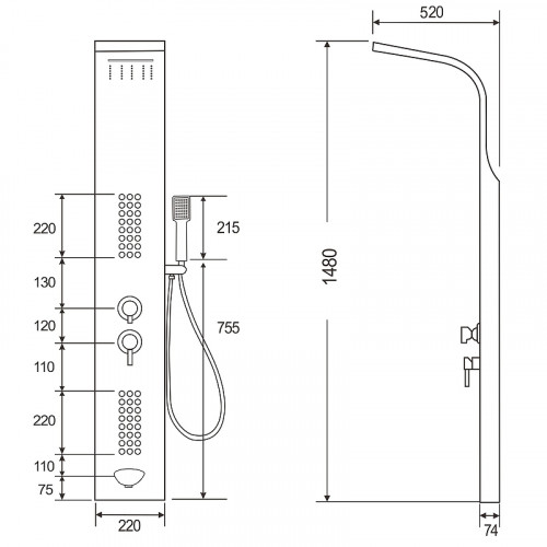 Душевая панель Ceruttispa Celia W CT10402 с гидромассажем Белая нержавеющая сталь на стену