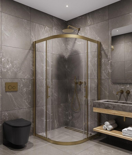 Душевой уголок Timo TPSS-100/17C-8 1000x1000x2000 T45 раздвижной профиль Золото матовое стекло прозрачное